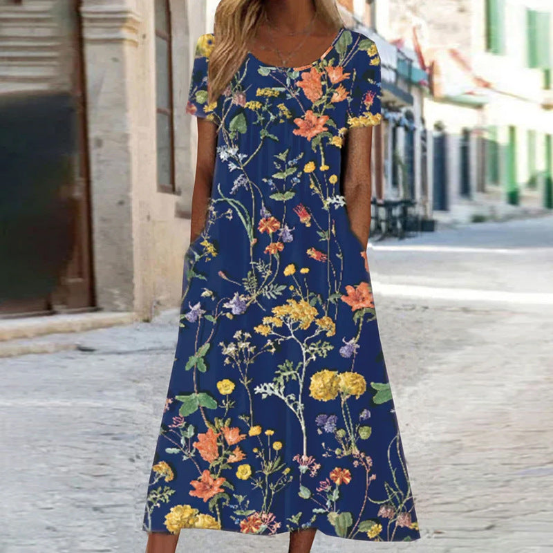 Women's Loose Comfortable Sleeve Printed Dress Bohemian Shorts