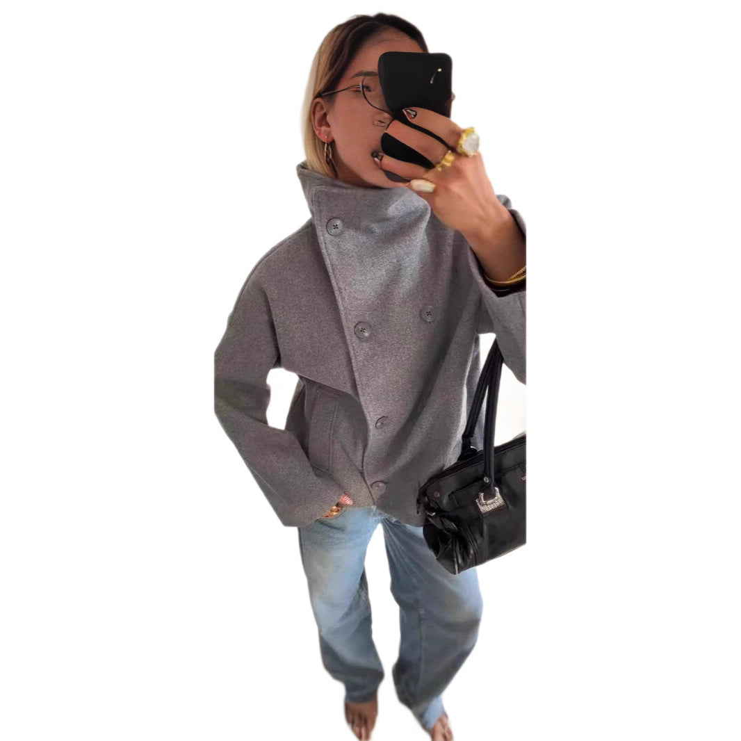 Women's Quality Stand Collar Double Breasted Pocket Coats