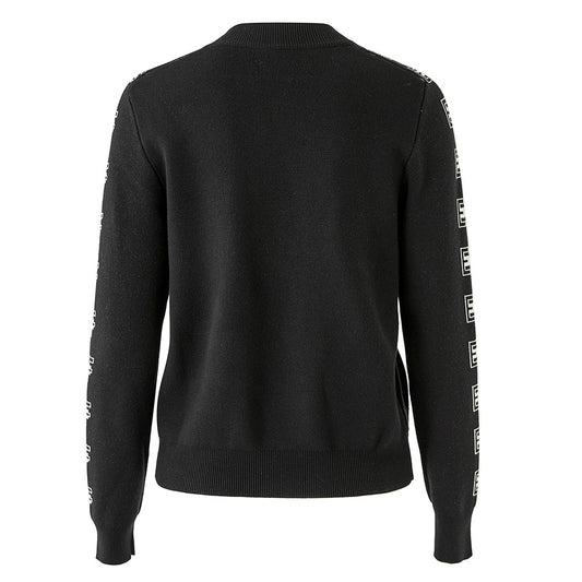 Sense Letter Zipper Black Round Neck Sweaters