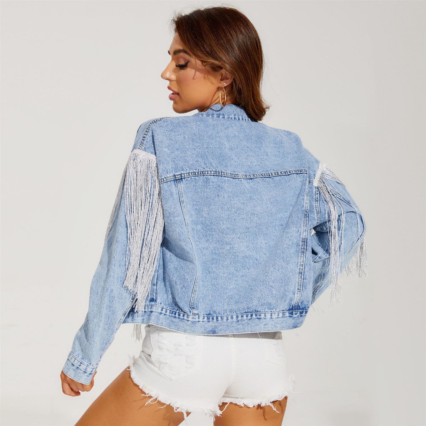 Women's Denim Fashion Tassel Lapel Fried Floral Jackets