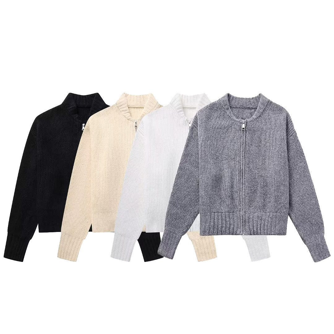Women's Creative French Zipper Knitted Bomber Coats