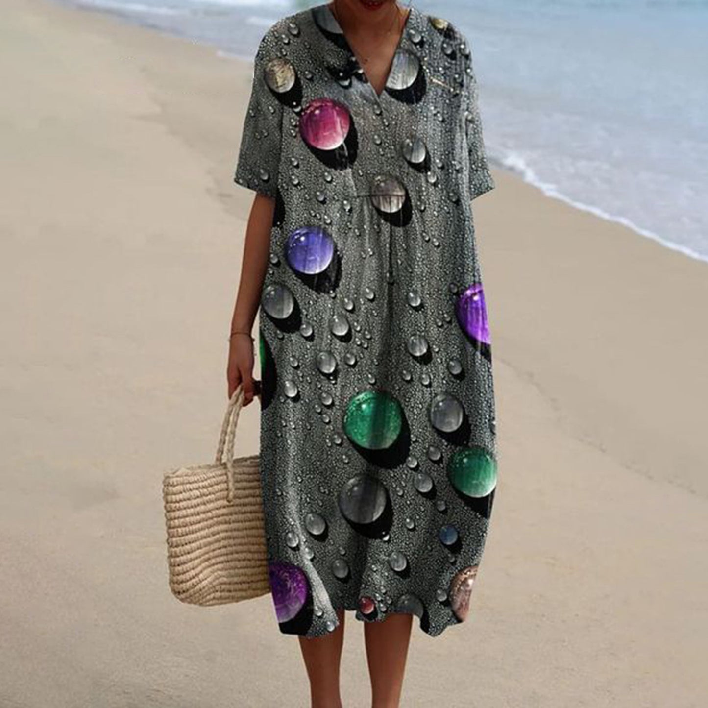 Women's Pocket Sleeve Dress Floral Plant Vacation Dresses