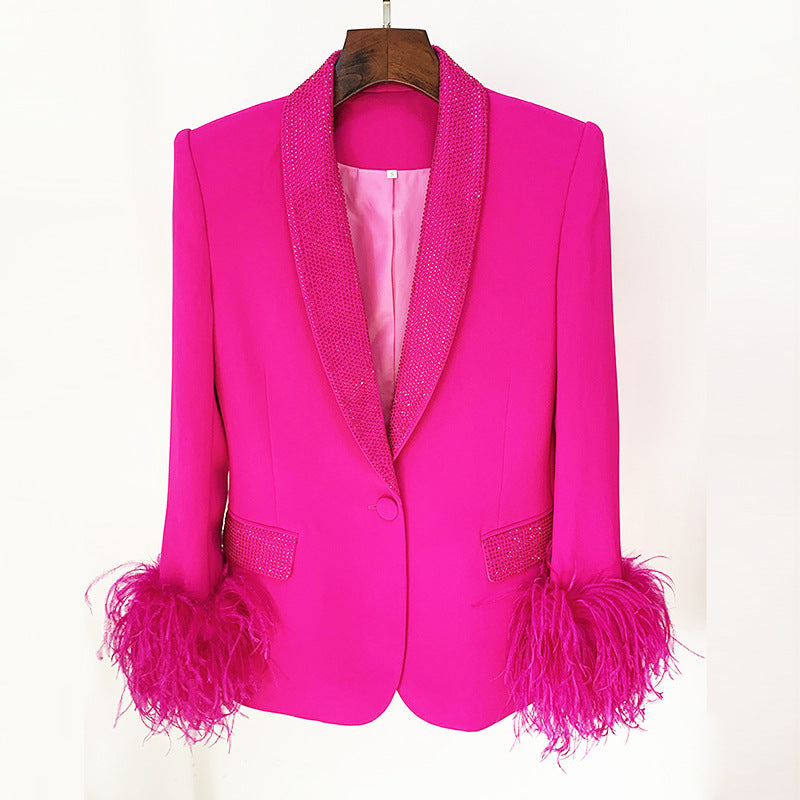 Luxury Ostrich Feather True Feathers Hot Rhinestone Blazers