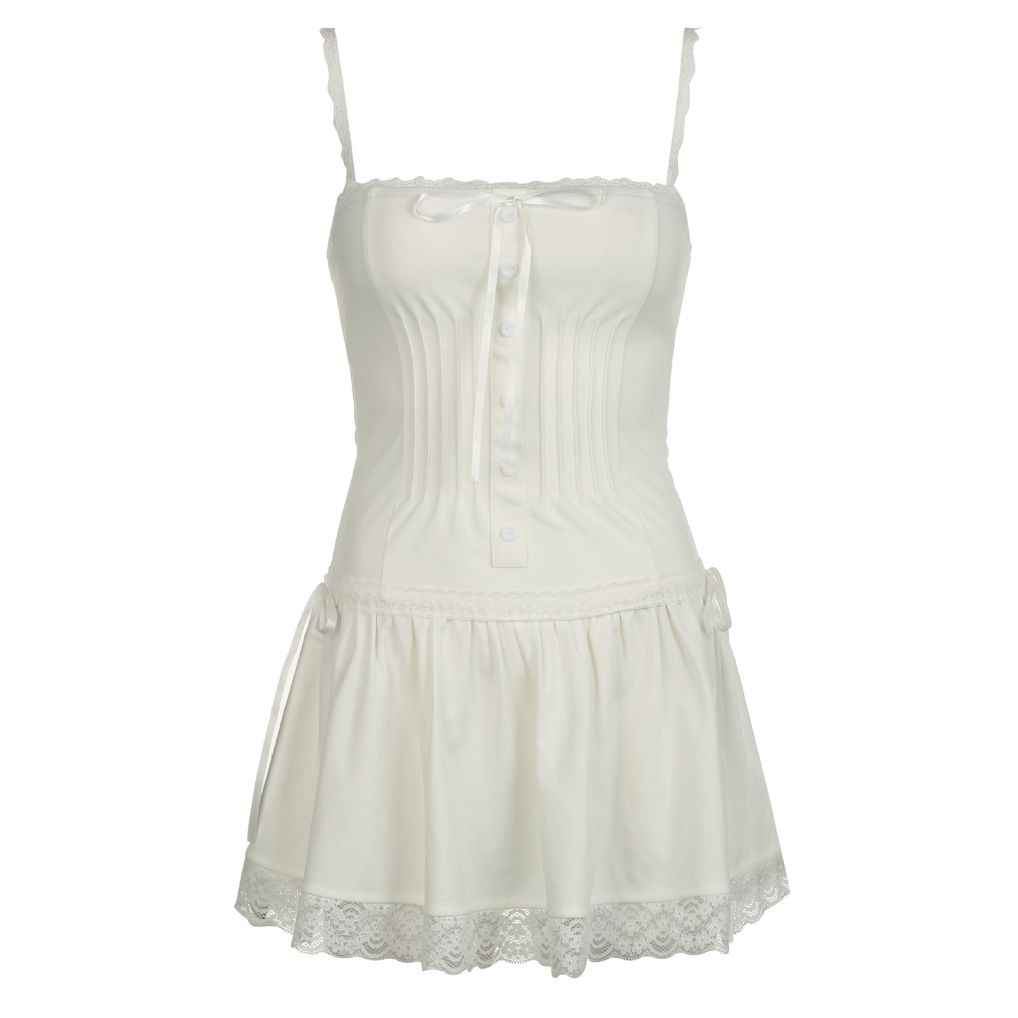 Sweet Lace Stitching Drawstring Slip Dress Dresses