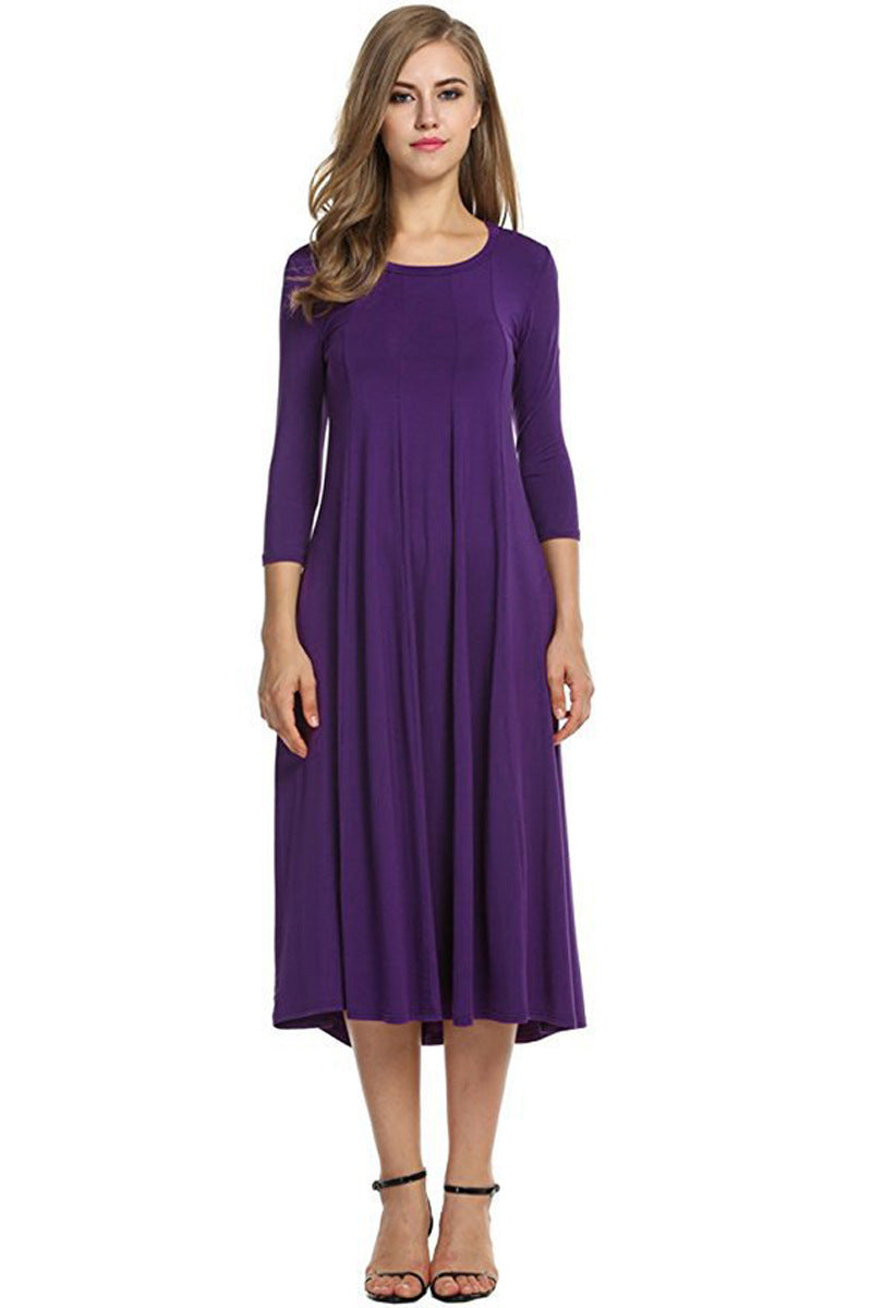 Round Neck Shirt With Half Sleeve Solid Color Dresses