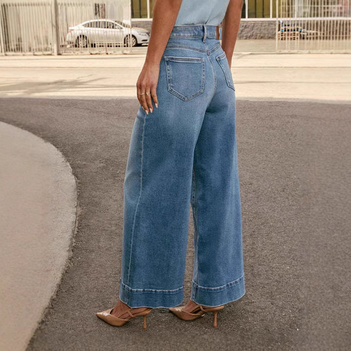 Women's Waist Straight Spring Slimming Wide Leg Jeans