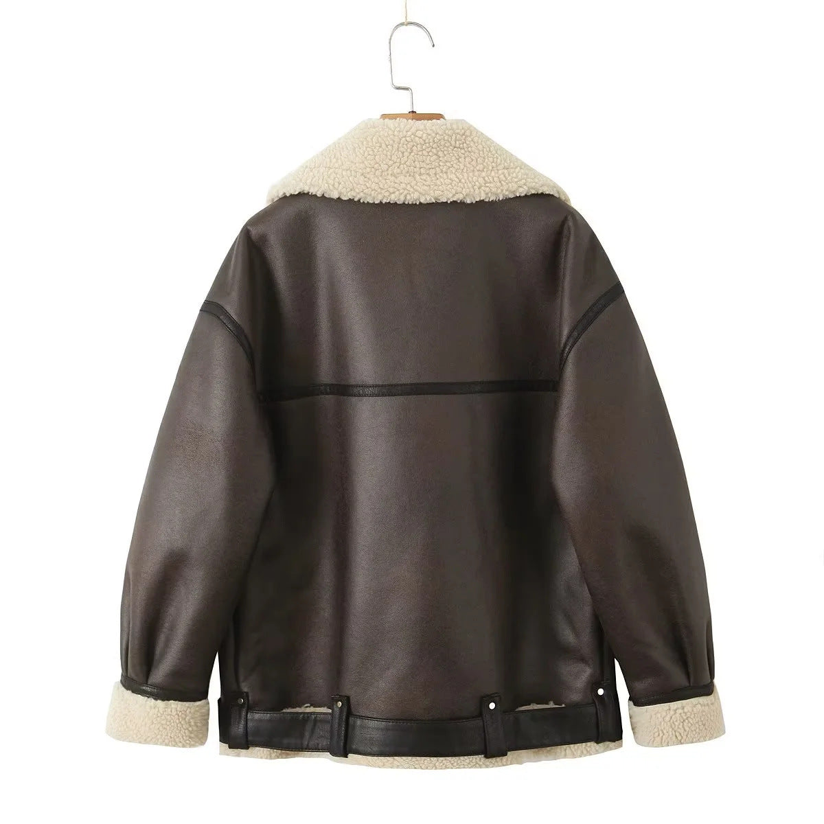 Women's Fashion Belt Zip Composite Fur Jackets