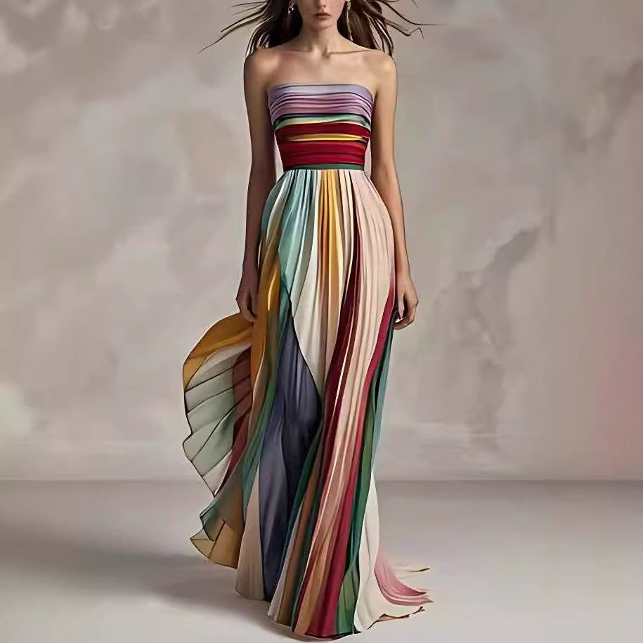 Trendy Sexy Tube Printed Color Dress Dresses