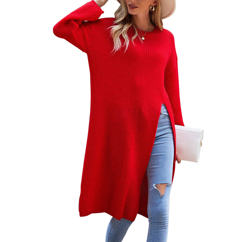 Women's Loose Long Sleeve Split Dress Source Sweaters