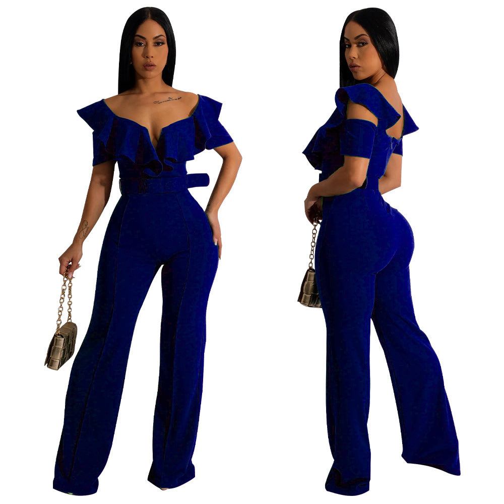 Women's Versatile Flounce Sexy Waist Trimming Jumpsuits