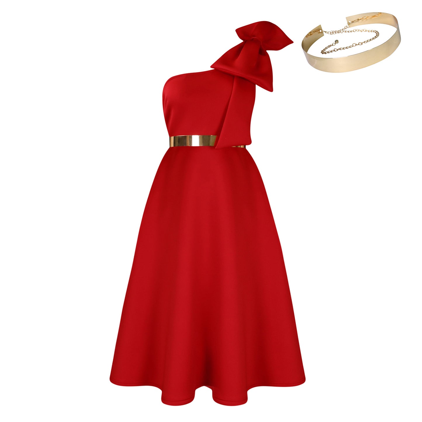 Women's Summer Fashion Oblique Shoulder Bow Banquet Dresses