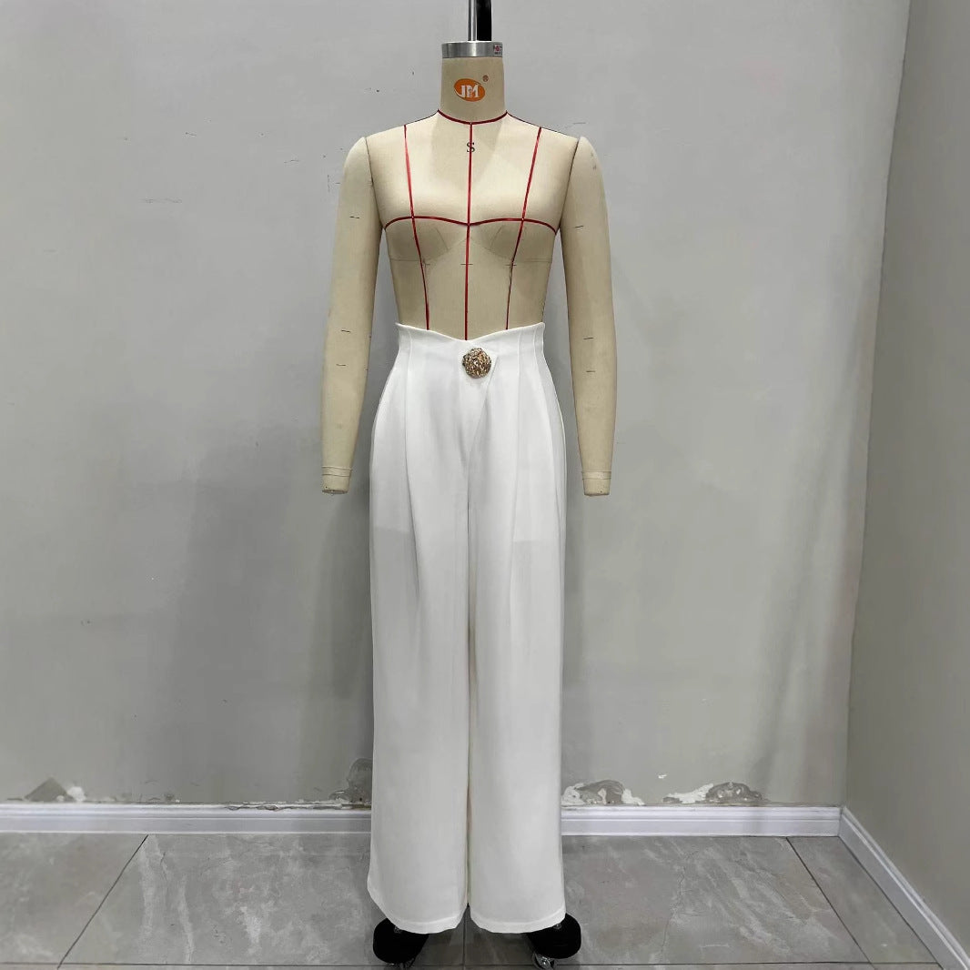 Women's Waist Wide Leg Irregular Cinched Pockets Pants
