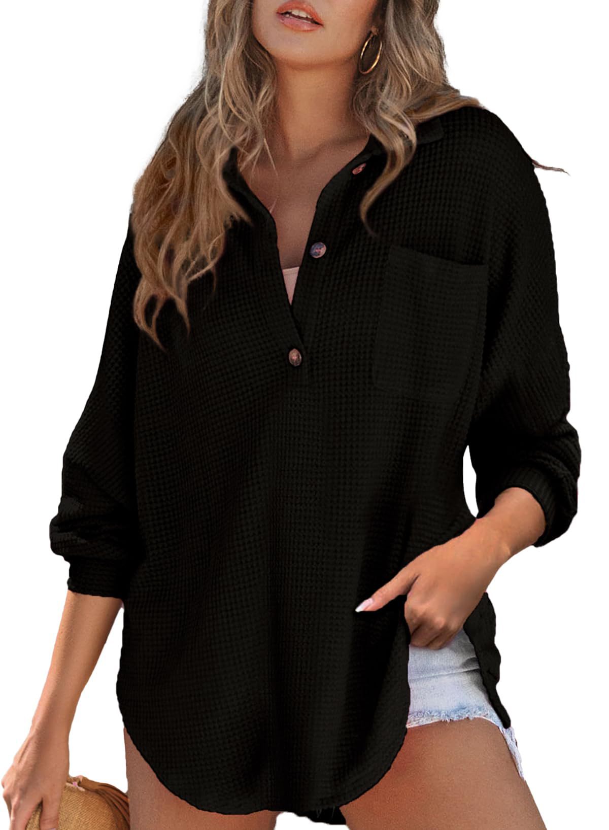 Women's Classy Comfortable Waffle Knit Waist Blouses
