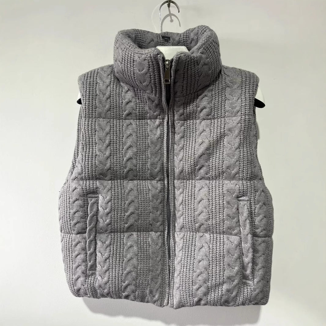 Women's Hot Stand Collar Knitted Cotton Outer Vests