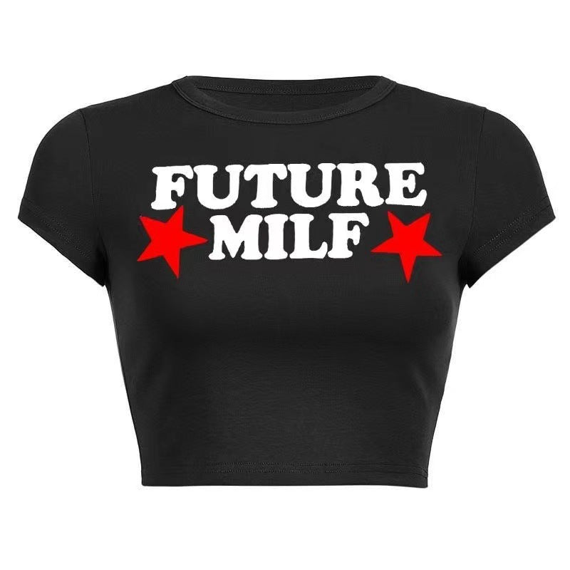 Women's Style Trendy Tight Letter Printed T-shirt Blouses