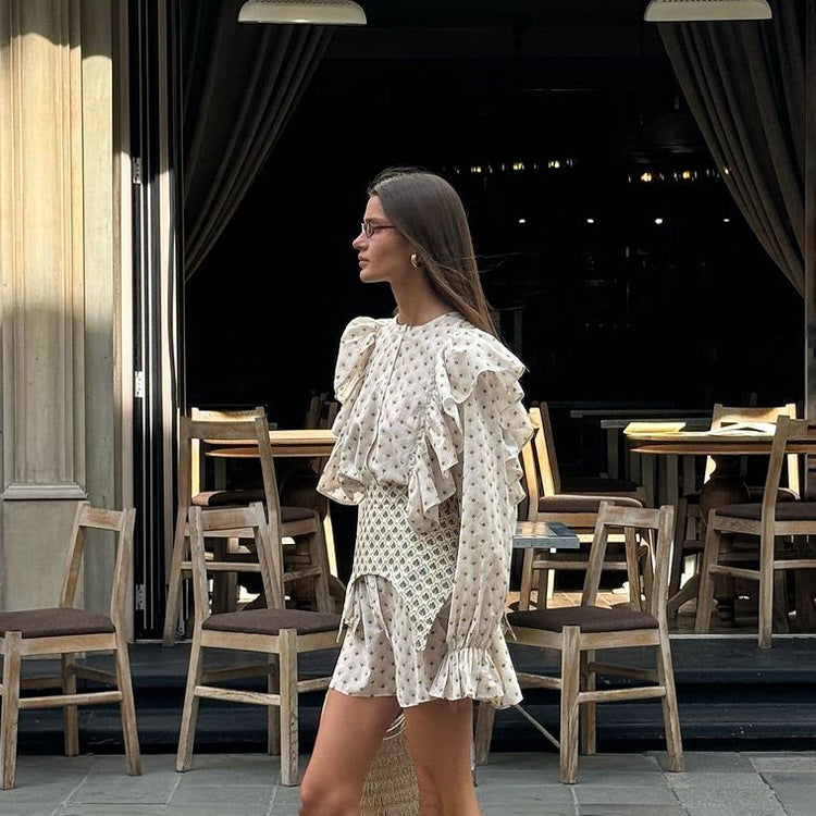 Women's Flared Sleeve Shirt Dress With Waist Shorts