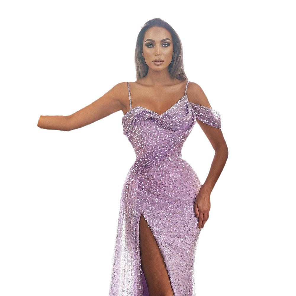 Women's Dress Suspender Split Sequined Irregular Dresses