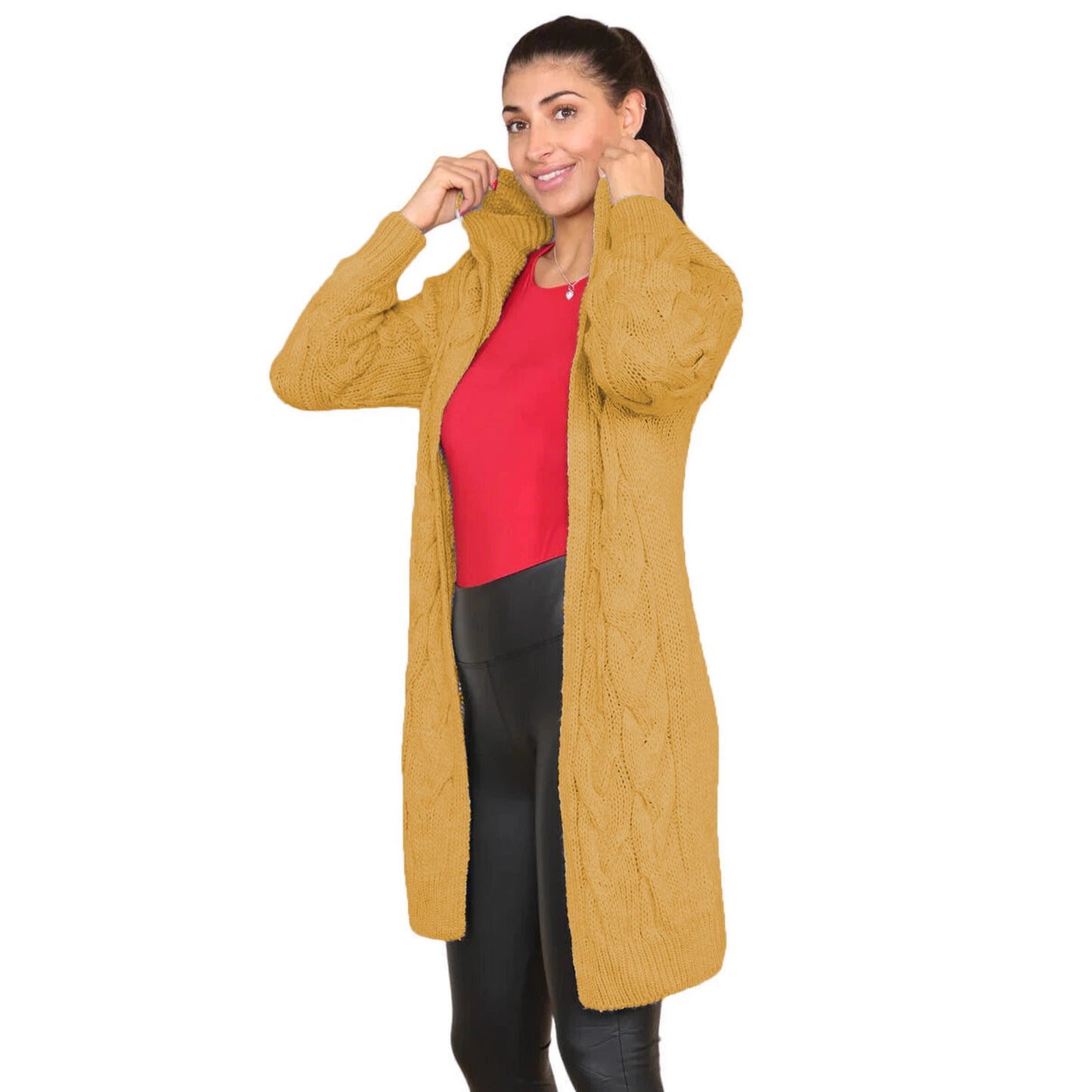 Women's Durable Solid Color Hooded Long Knitwear