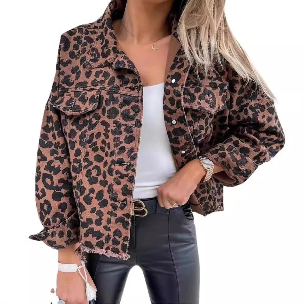 Women's Cool Graceful Leopard Print Denim Jackets