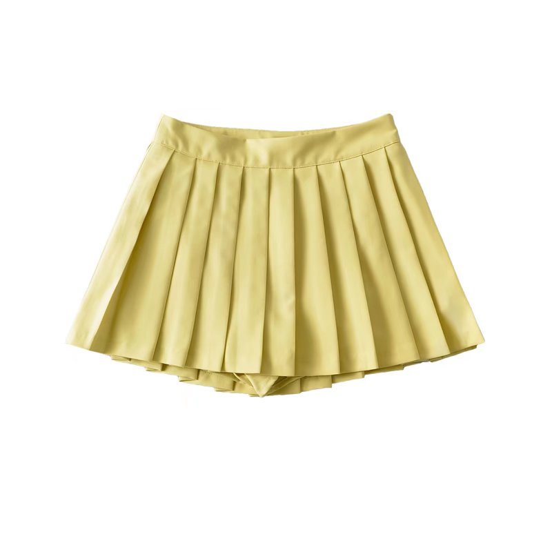 Women's Color High Waist Pleated Summer Front Skirts