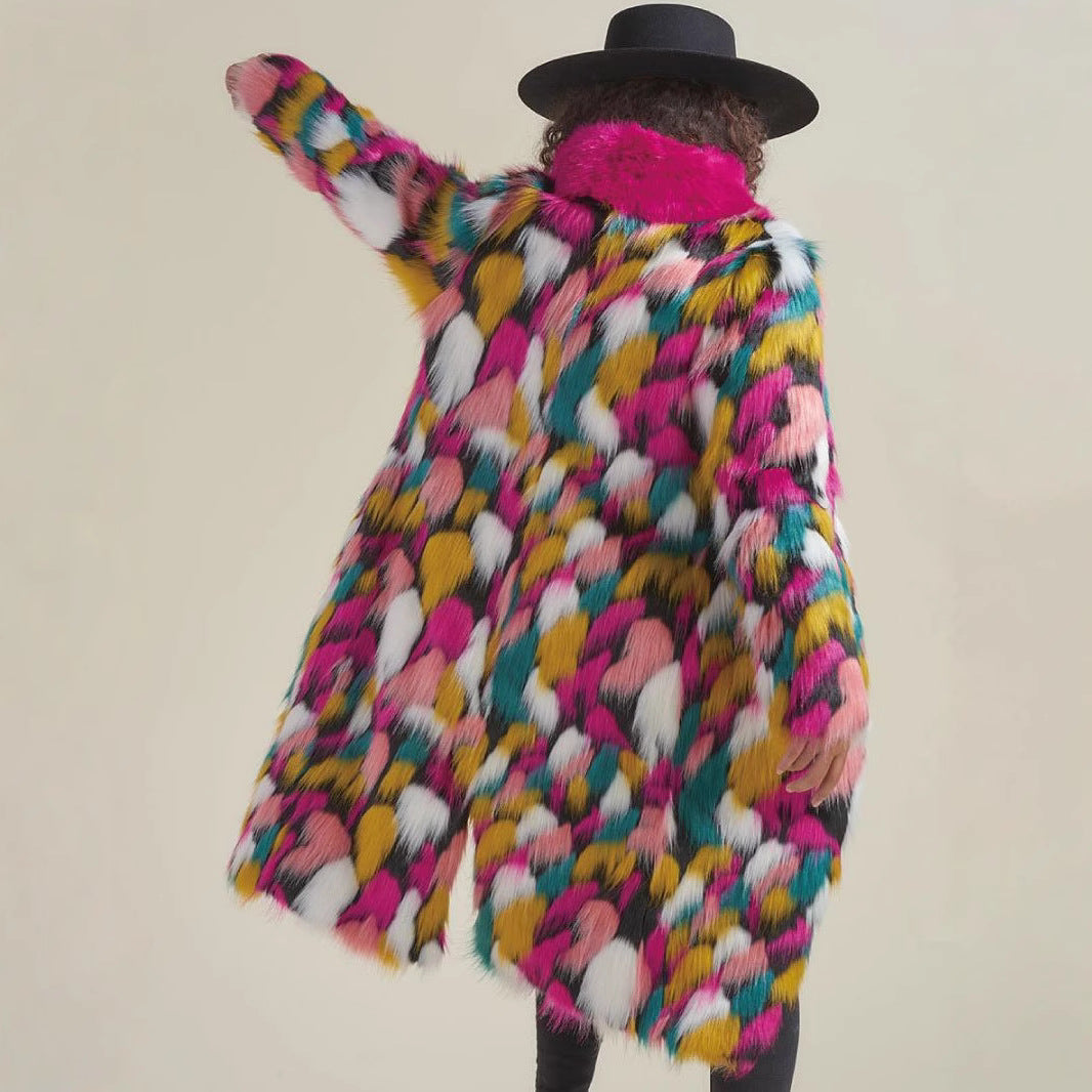 Women's Faux Fur Mid-length Fashion Collar Environmental Coats