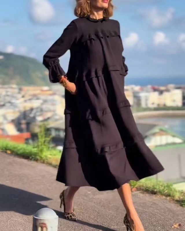 Women's Summer Long Sleeve Patchwork Round Neck Dresses