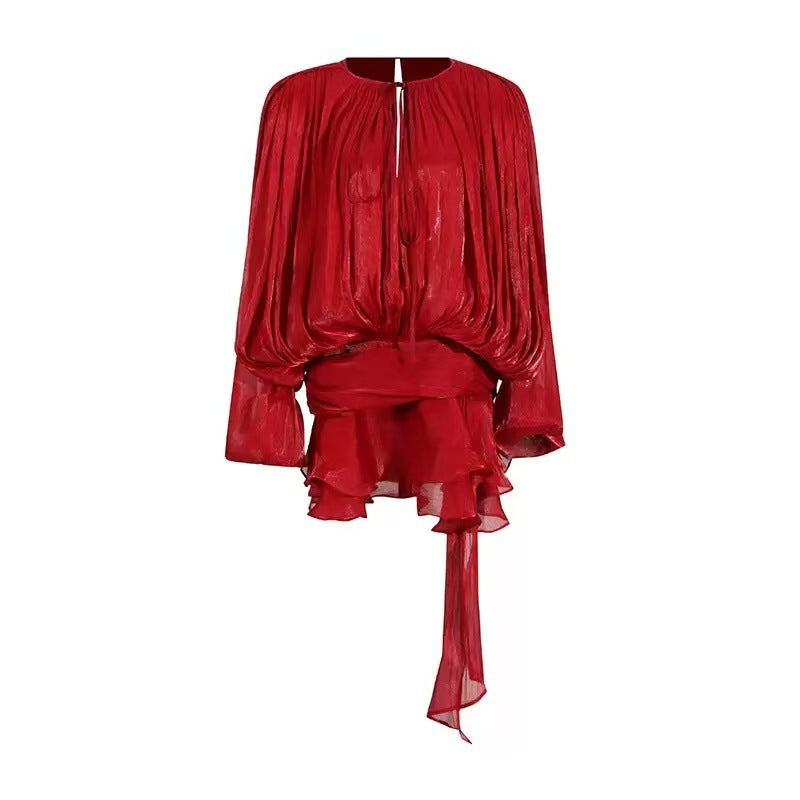 Leaf Two-piece Early Spring Pleated Design Blouses