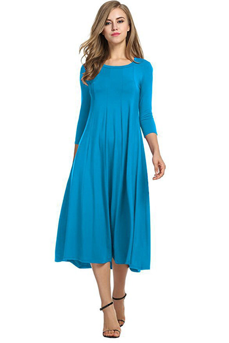 Round Neck Shirt With Half Sleeve Solid Color Dresses