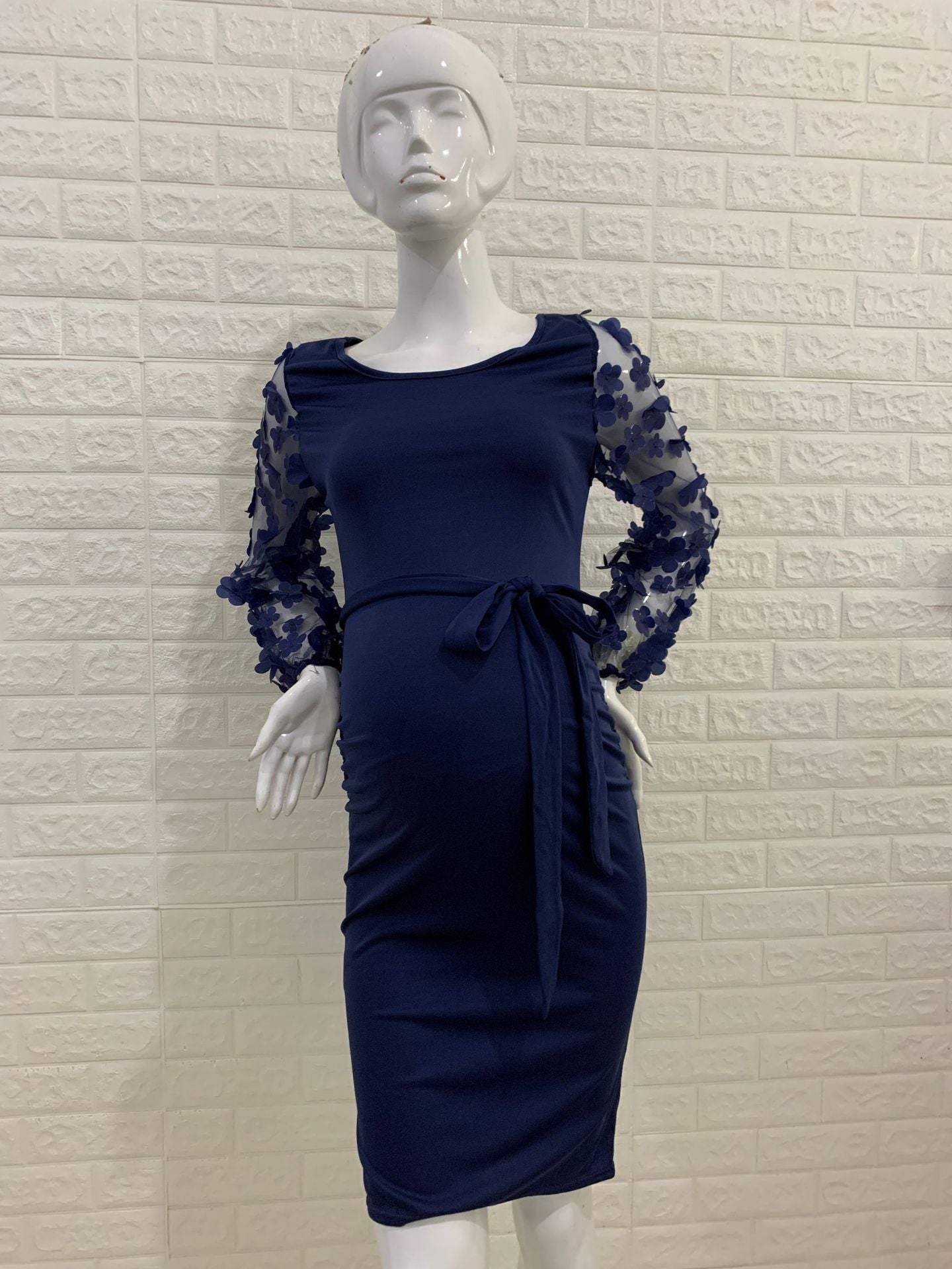 Women's Flower Long Sleeve Stretch Round Neck Dresses