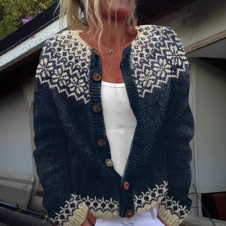 Winter Single-breasted Nordic Totem Warm Button Sweaters