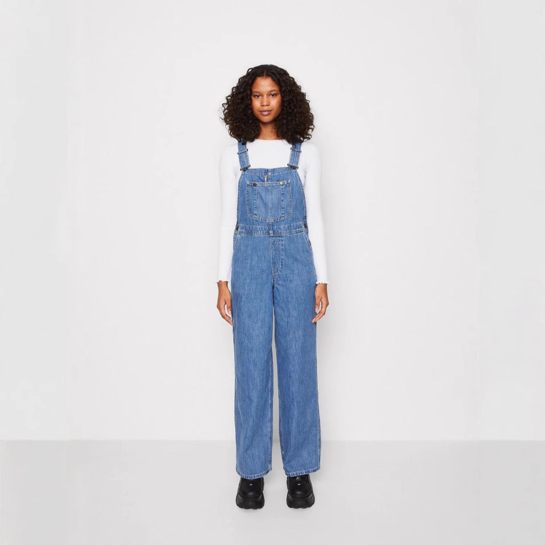 Women's Fashionable Casual Loose Denim Suspender Retro Jeans