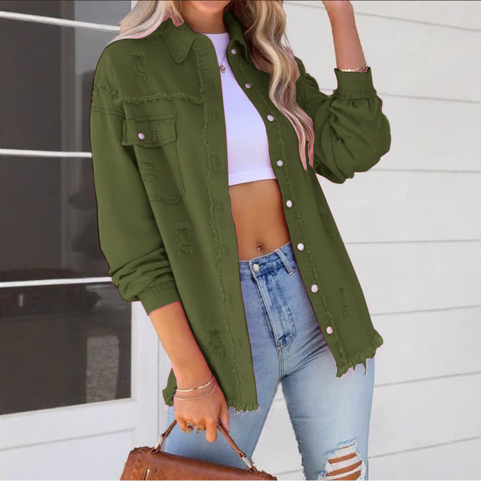 Pretty Russia Denim With Hole Loose Jackets