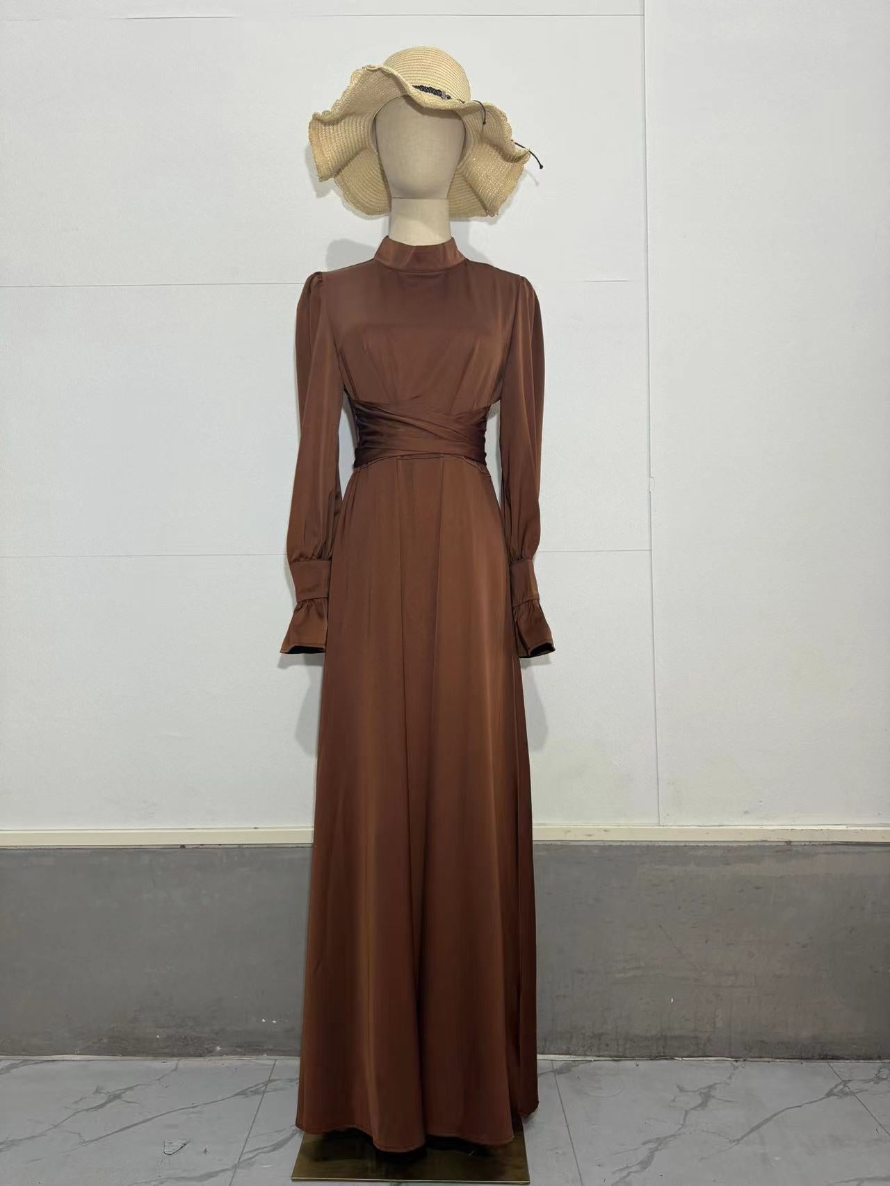 Women's Autumn Satin Long Sleeve Elegant Dress Dresses