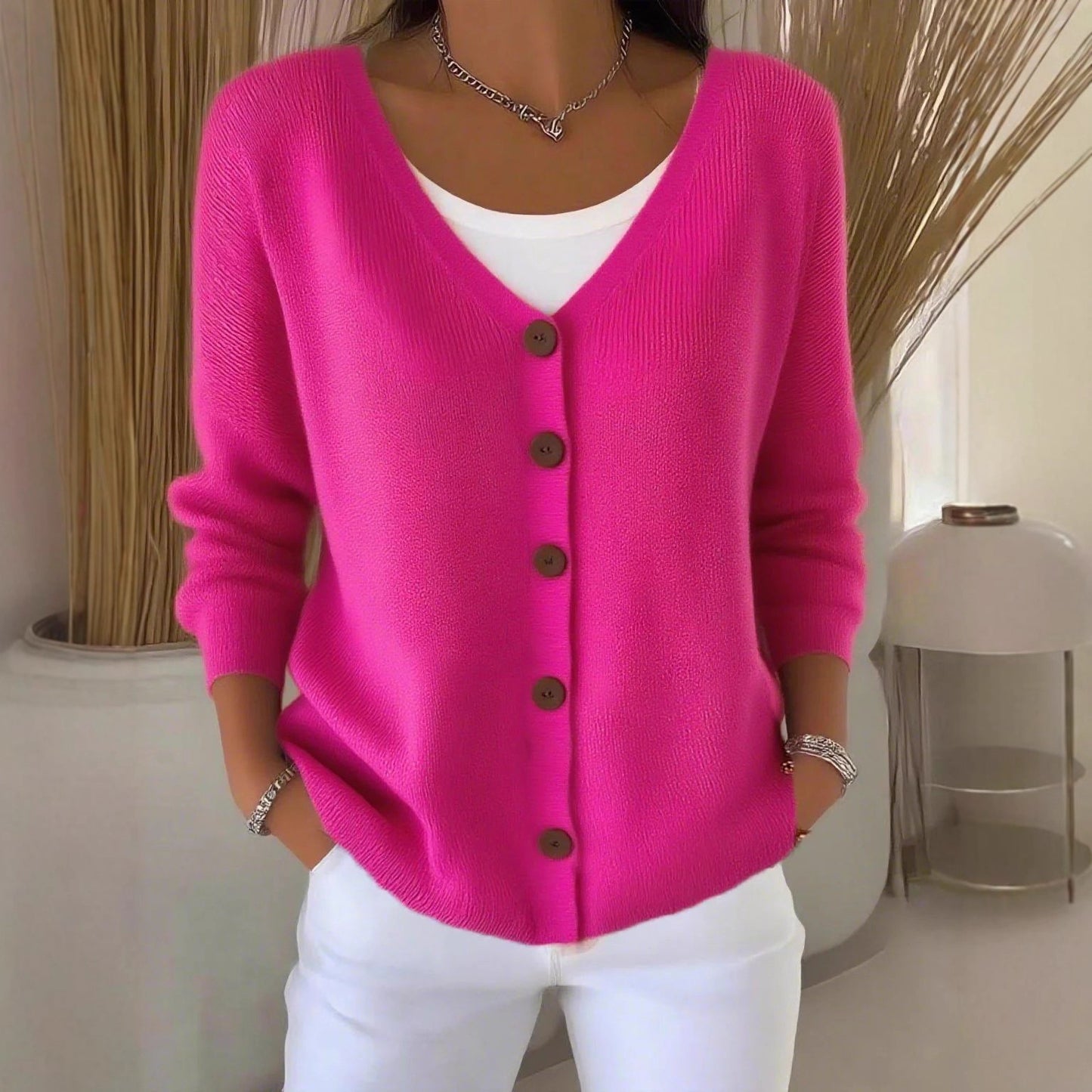 Women's Solid Color Knitted Button Loose Casual Sweaters