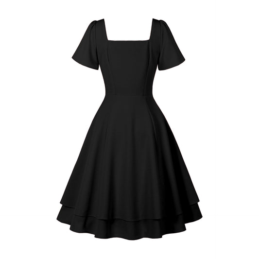 Women's Style French Temperament Square Collar Double Layer Dresses