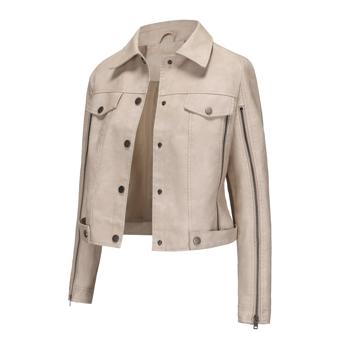 Women's Fashion More Than Zipper Decorations Motorcycle Long-sleeved Popular Jackets
