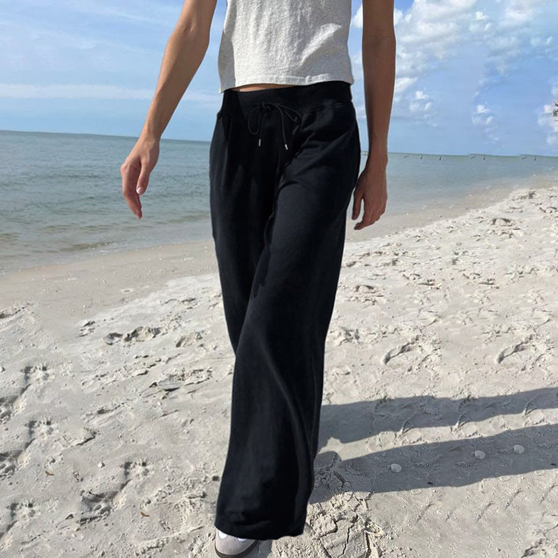 Color Elastic Lace Straight Simple Slimming Wide Pants