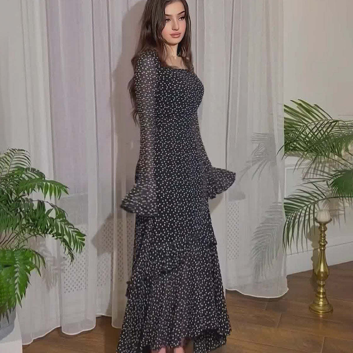Polka Dots Lotus Leaf Sleeve Temperament Dresses