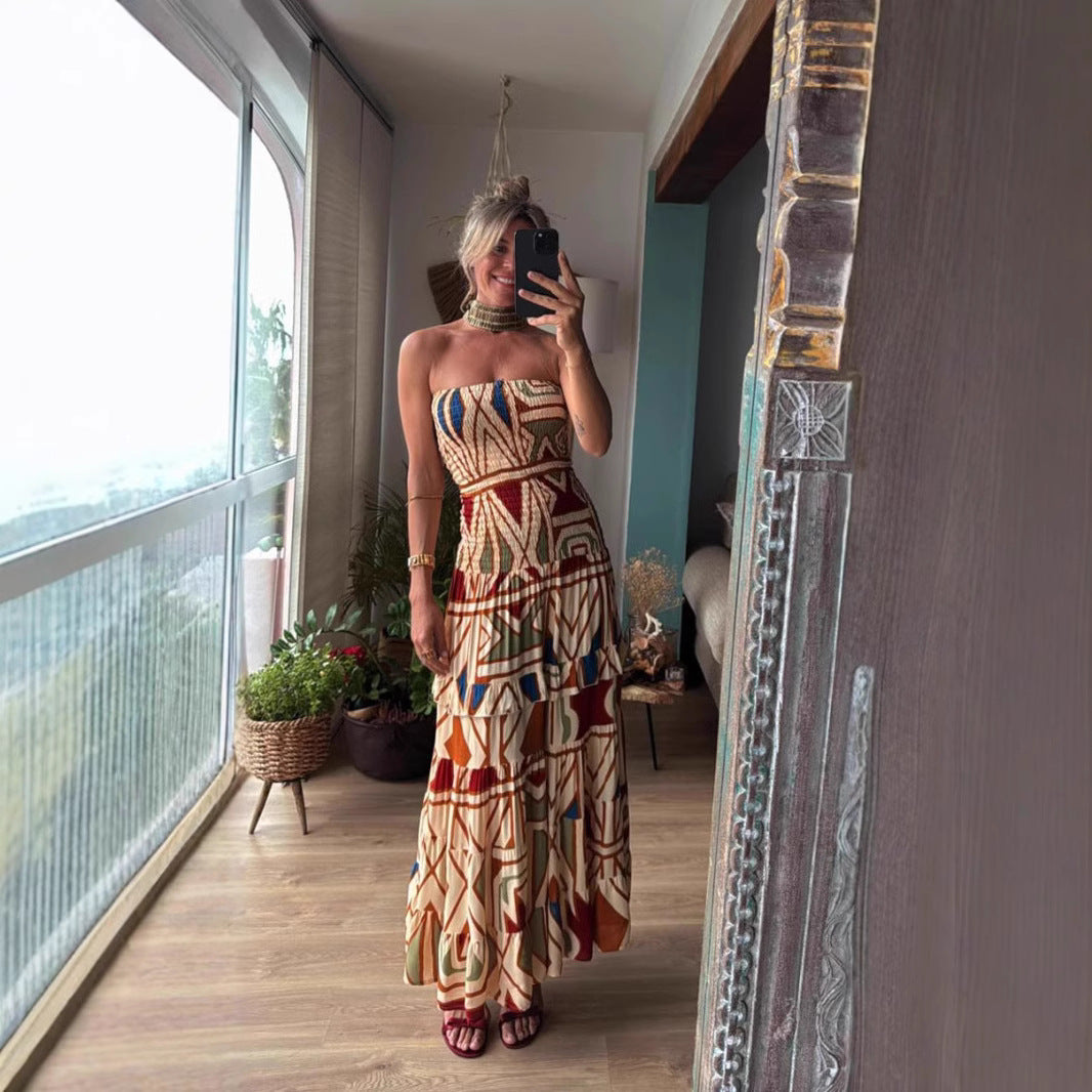 Women's Summer Retro Bohemian Printing Slip Dress Dresses