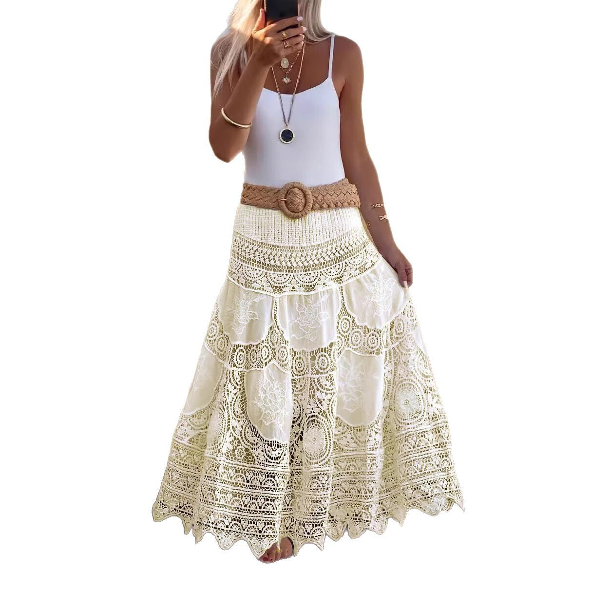 Women's Summer French Crochet Hollow Elastic Knitted Skirts