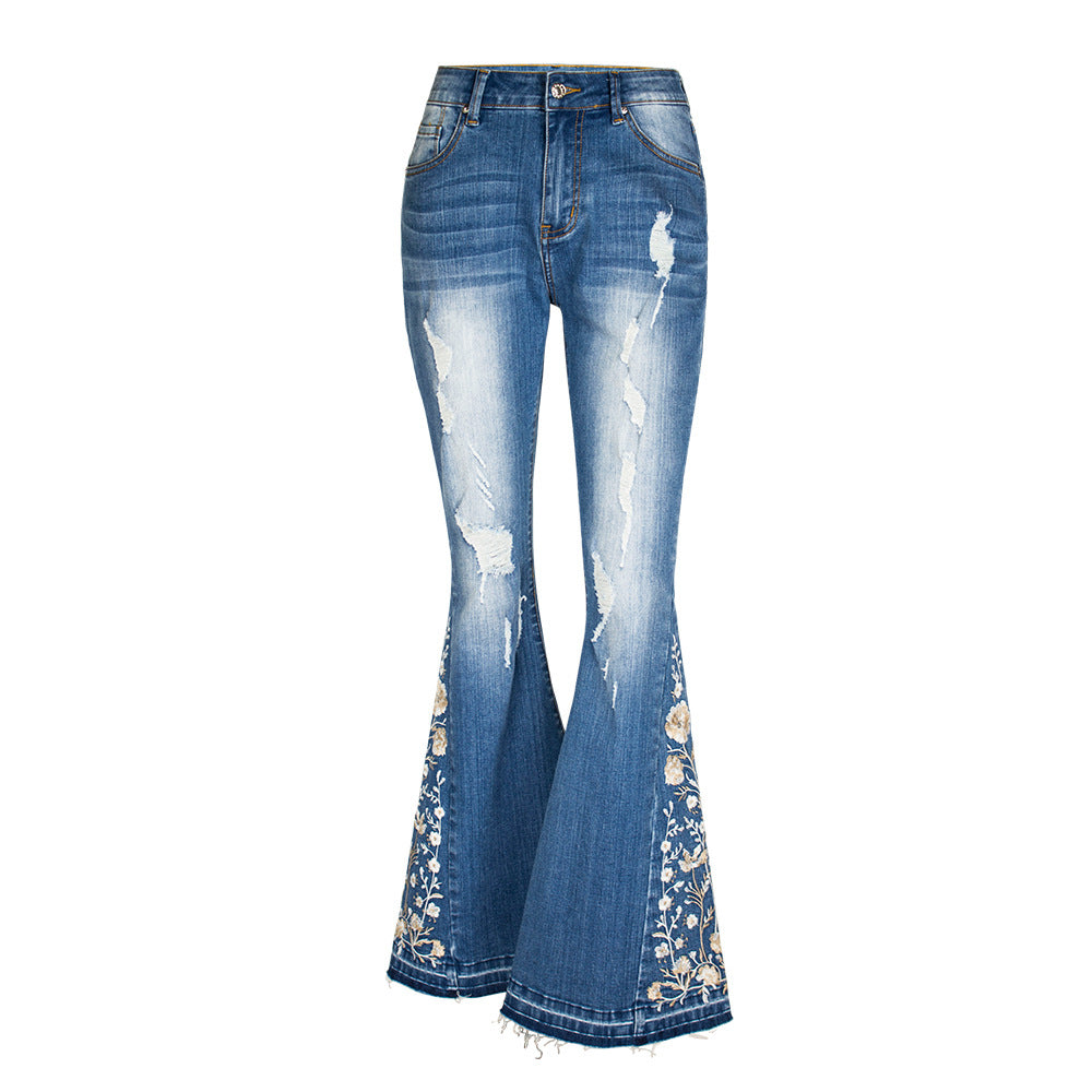 Women's Flared Three-dimensional Embroidery Trousers Bell-bottom Jeans