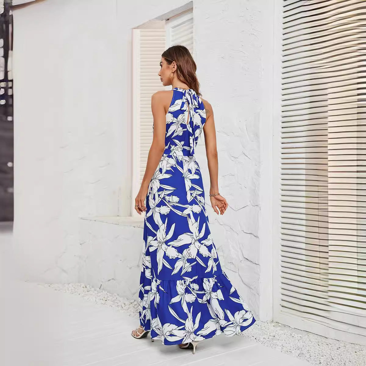 Women's Fashion Print Round Neck Sexy Slim Dresses