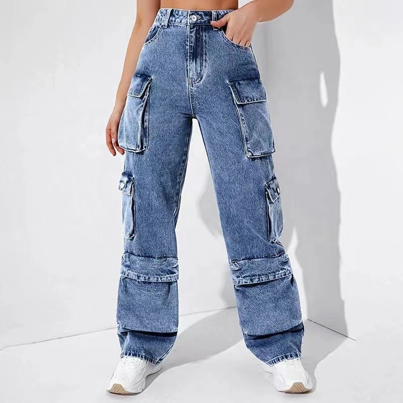 Women's Source Overalls High Waist Flap Pocket Jeans