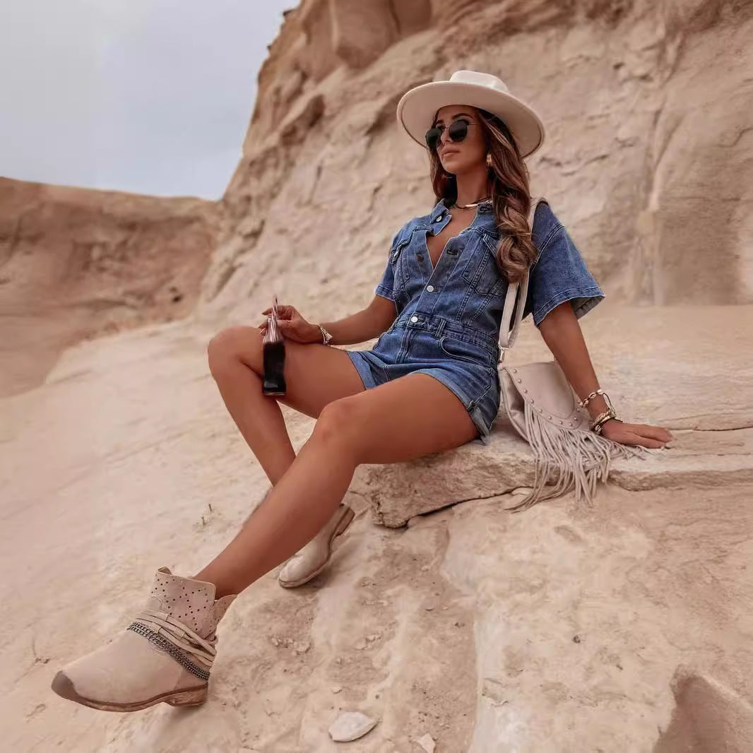 Cool Wind Loose Retro Denim One-piece Jeans