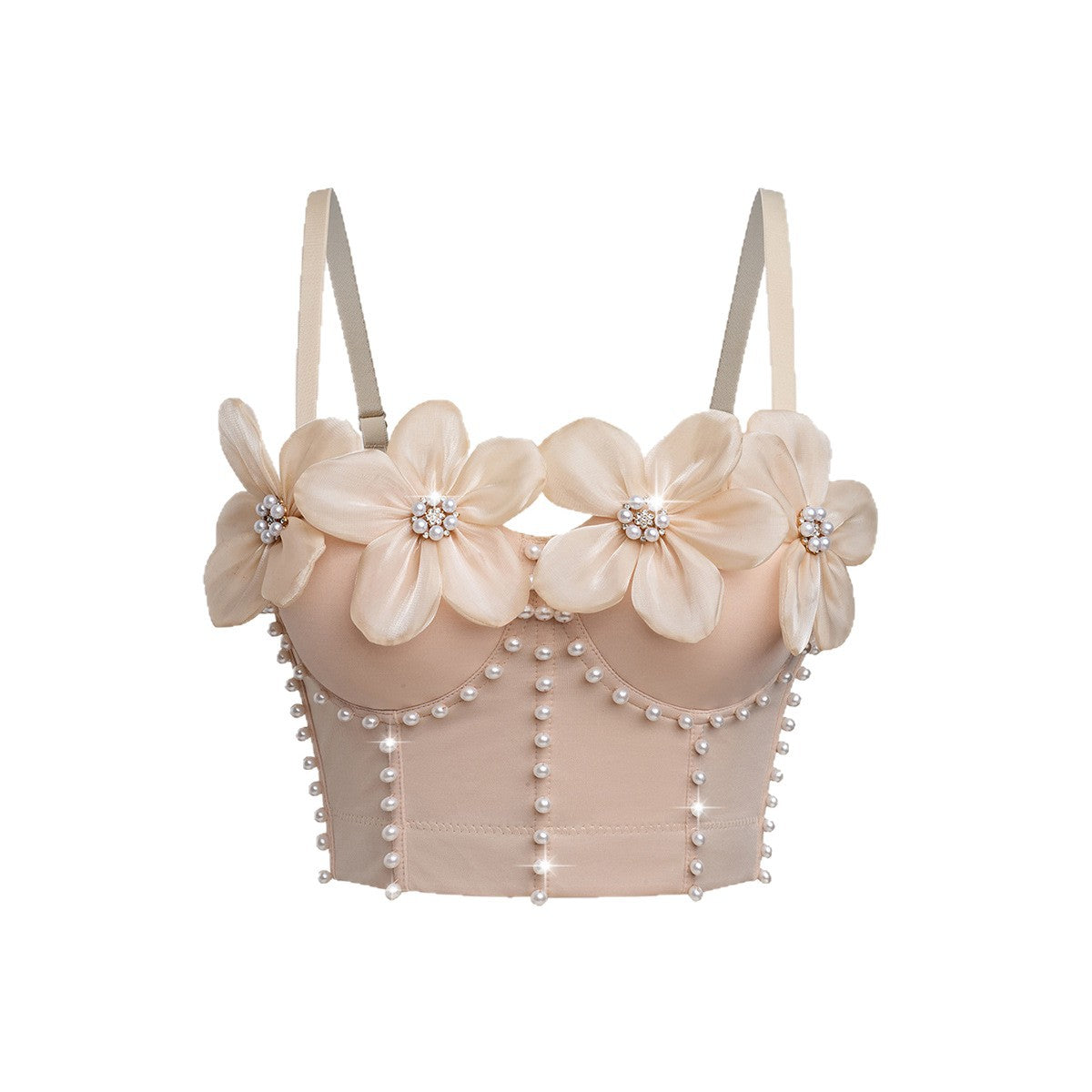 Style Versatile High-grade Three-dimensional Flower Rhinestone Tube Tops