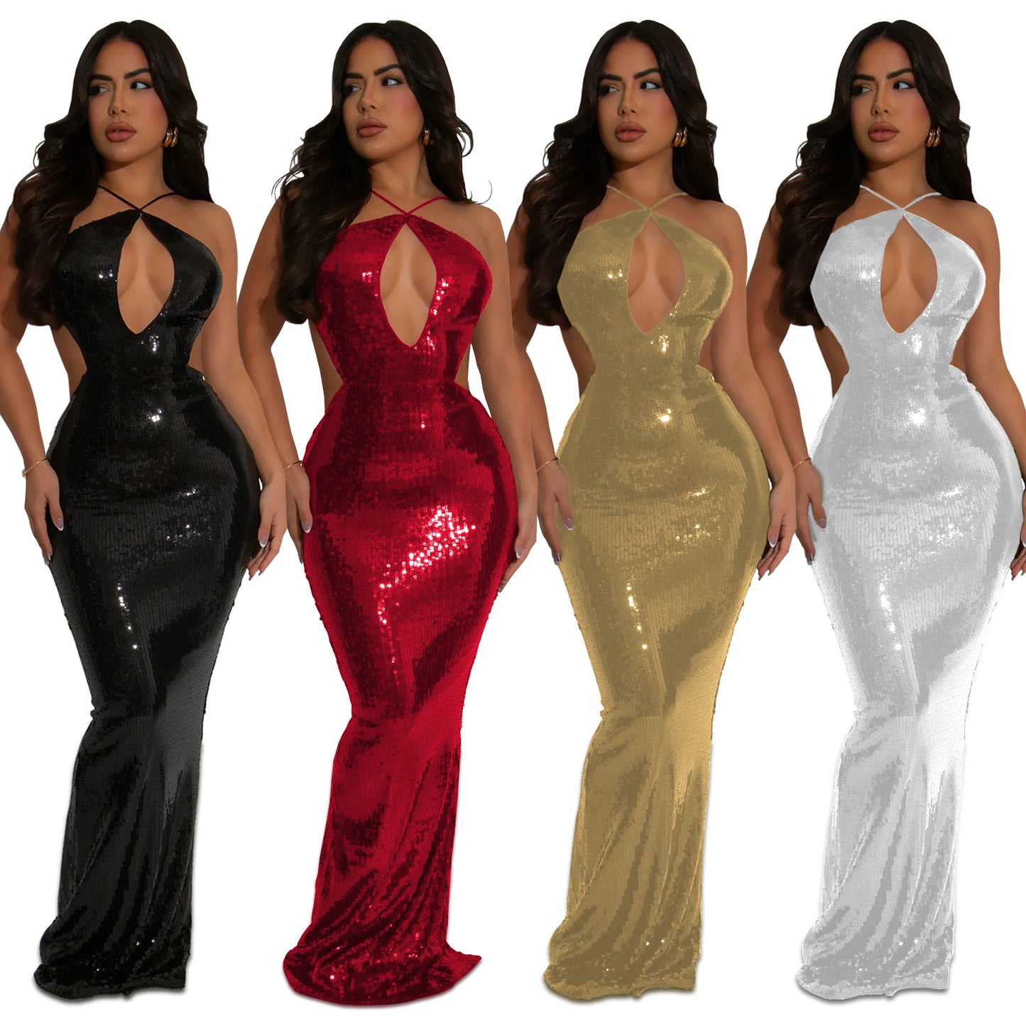 Women's Fashion Wear Sequined Camisole Dress Dresses