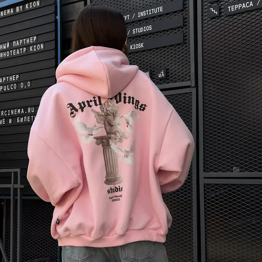 Women's Back Printed Hoodie Autumn Fashion Loose Coats