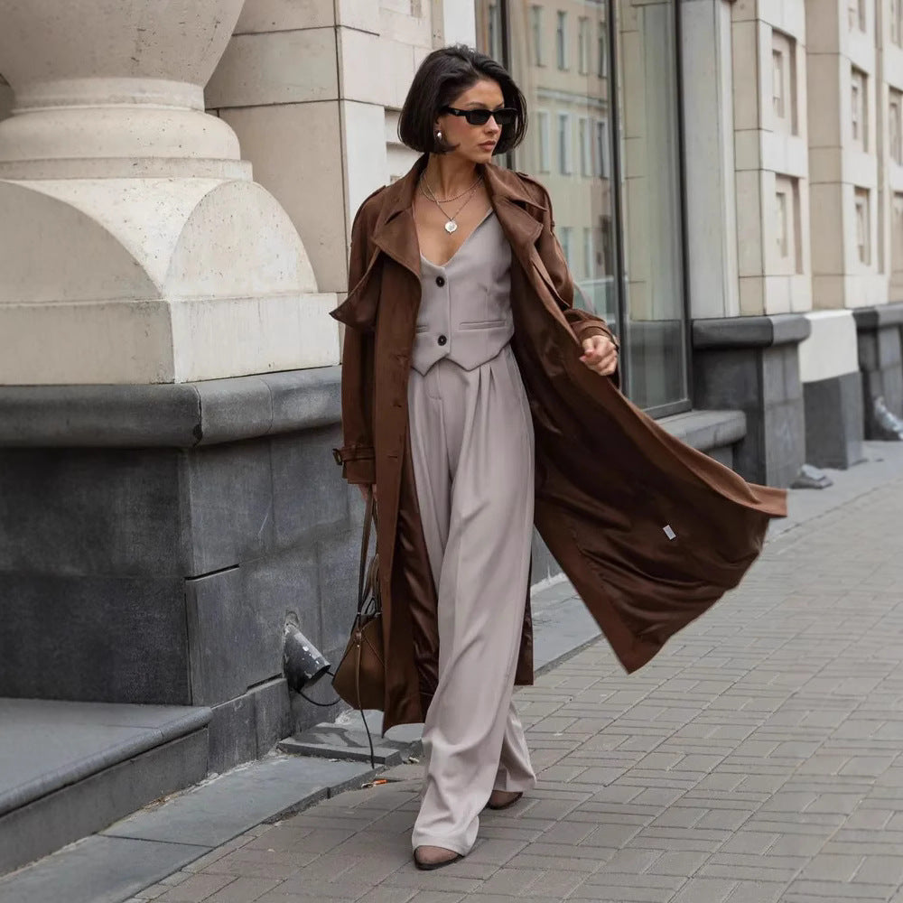 Women's Long British Style Turn-down Collar Sleeve Jackets