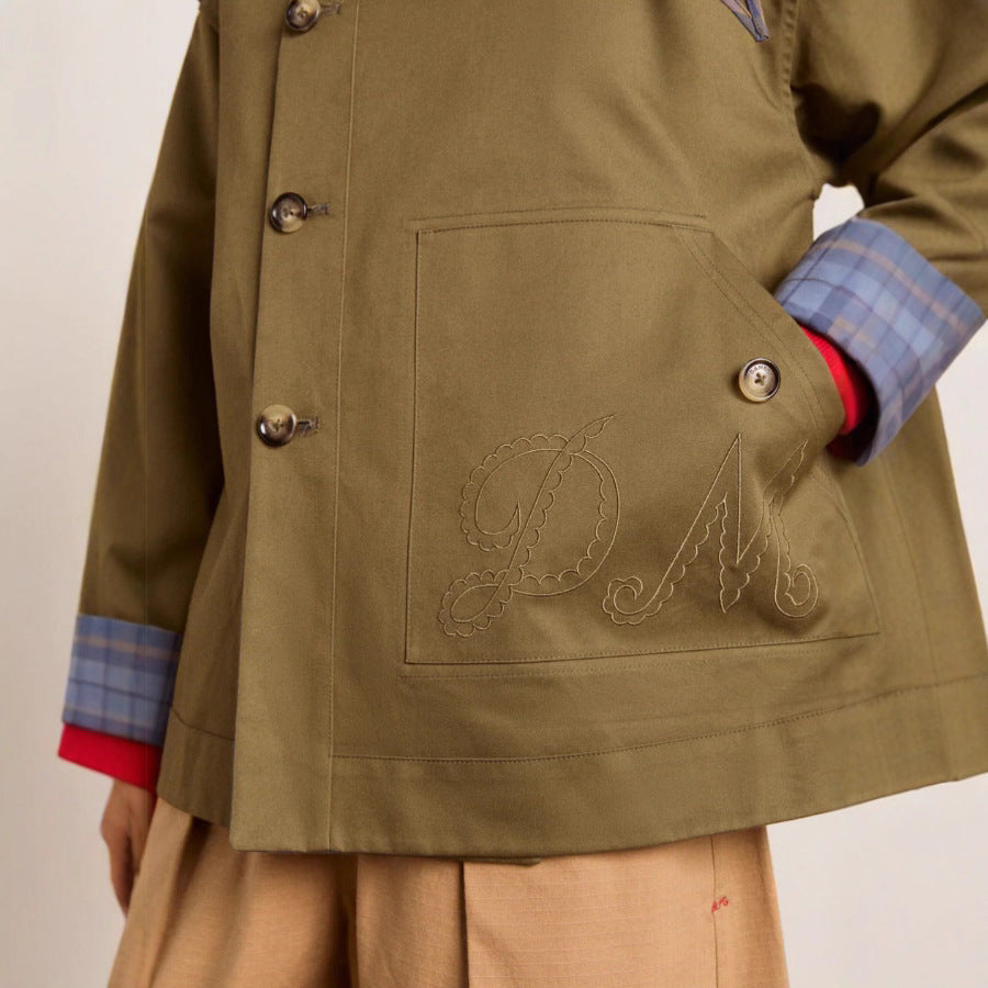 Women's Lapel Long Sleeve Embroidered Pocket Reversible Jackets