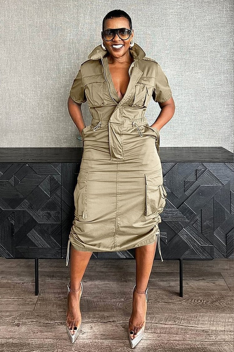 Casual Classic Beautiful Drawstring Pocket Dress Dresses